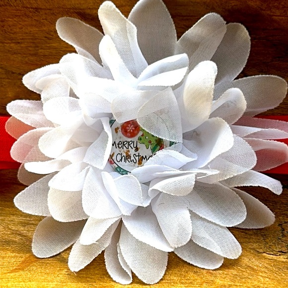 Dog Bow Merry Christmas White Flower Red Adjustable Stretch Collar S/M - Picture 4 of 4